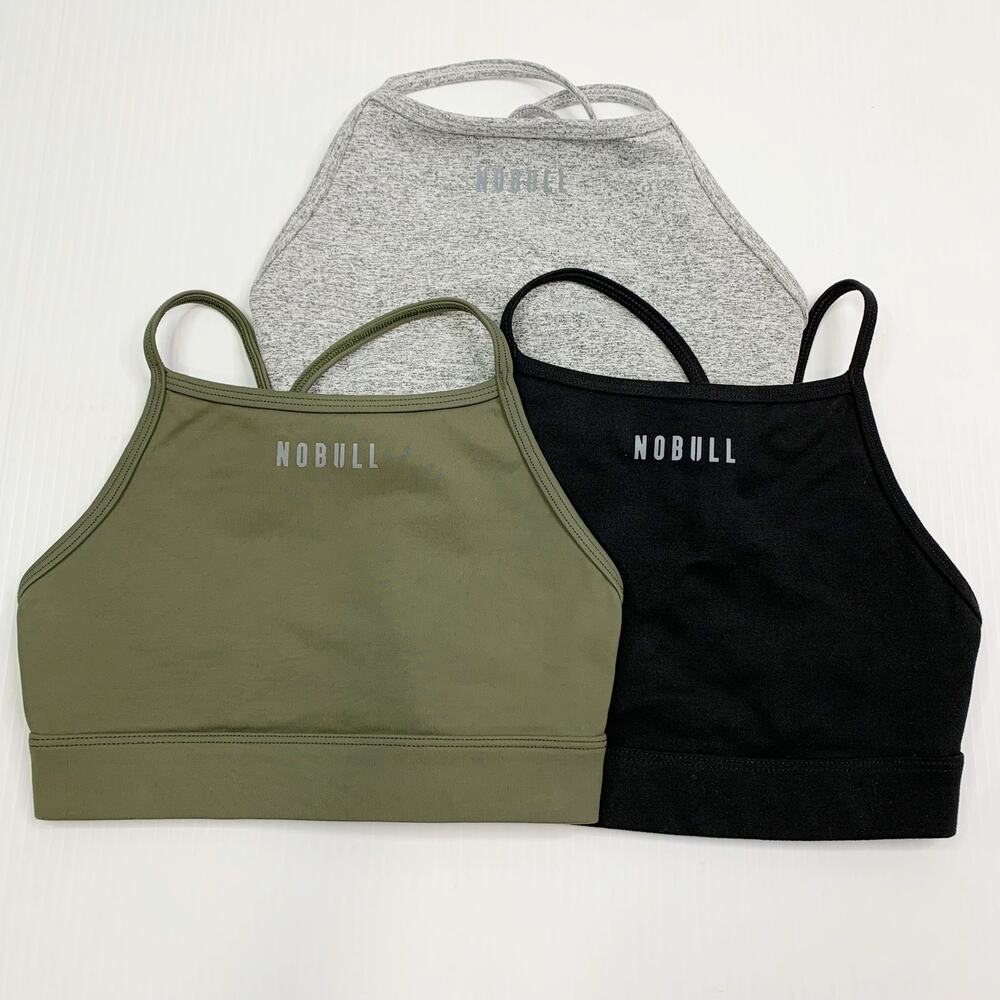 LOT (3) NOBULL Sports Bras XS Black Grey Green Cross Back Stretch Soft High Neck